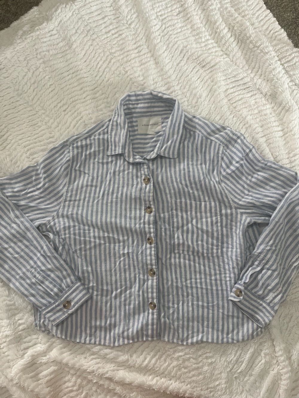 Light Blue and White Striped Button-Up Shirt